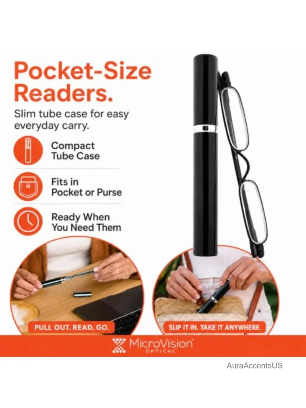 Mini Reading Glasses with Tube Case - Durable Stainless Steel Frame